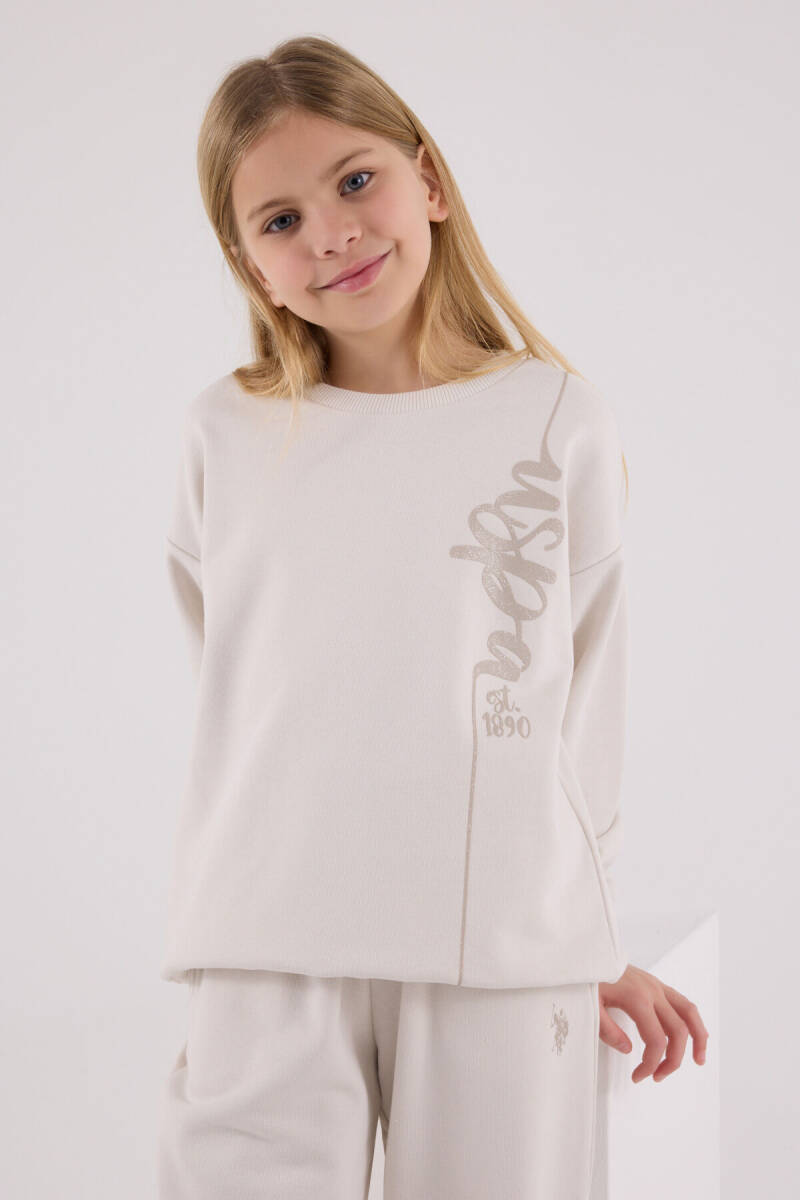 U.S. Polo Assn. Kız Çocuk Pamuklu Kışlık Regular Fit Beyaz Eşofman Takımı US2304-C-V1 - 4