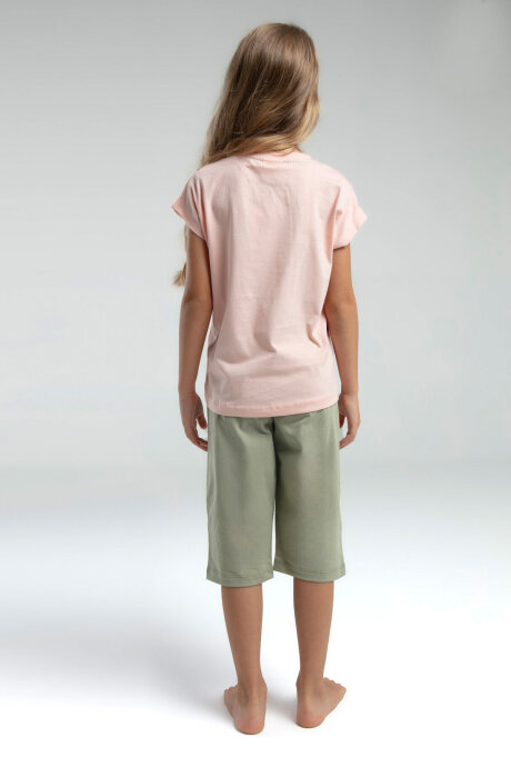U.S. Polo Assn. Kız Çocuk Pamuklu Bisiklet Yaka Pigment Baskılı Yazlık Regular Fit Pembe Kapri Takım US2069-C-V1 - 4