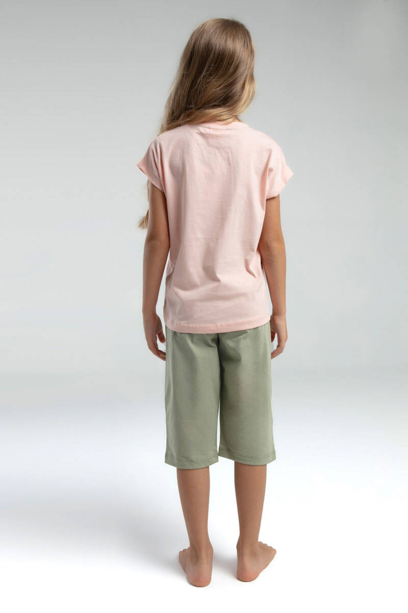 U.S. Polo Assn. Kız Çocuk Pamuklu Bisiklet Yaka Pigment Baskılı Yazlık Regular Fit Pembe Kapri Takım US2069-C-V1 - 4