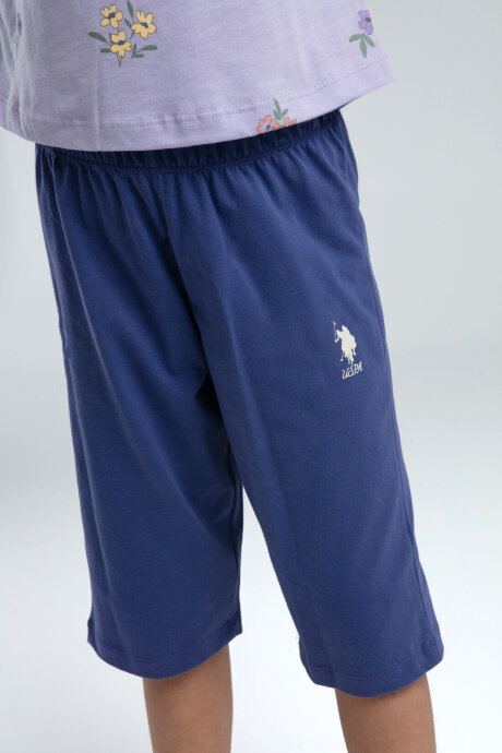 U.S. Polo Assn. Kız Çocuk Pamuklu Bisiklet Yaka Pigment Baskılı Yazlık Regular Fit Mor Kapri Takım US2069-C-V2 - 3