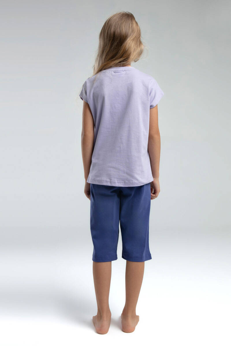 U.S. Polo Assn. Kız Çocuk Pamuklu Bisiklet Yaka Pigment Baskılı Yazlık Regular Fit Mor Kapri Takım US2069-C-V2 - 4