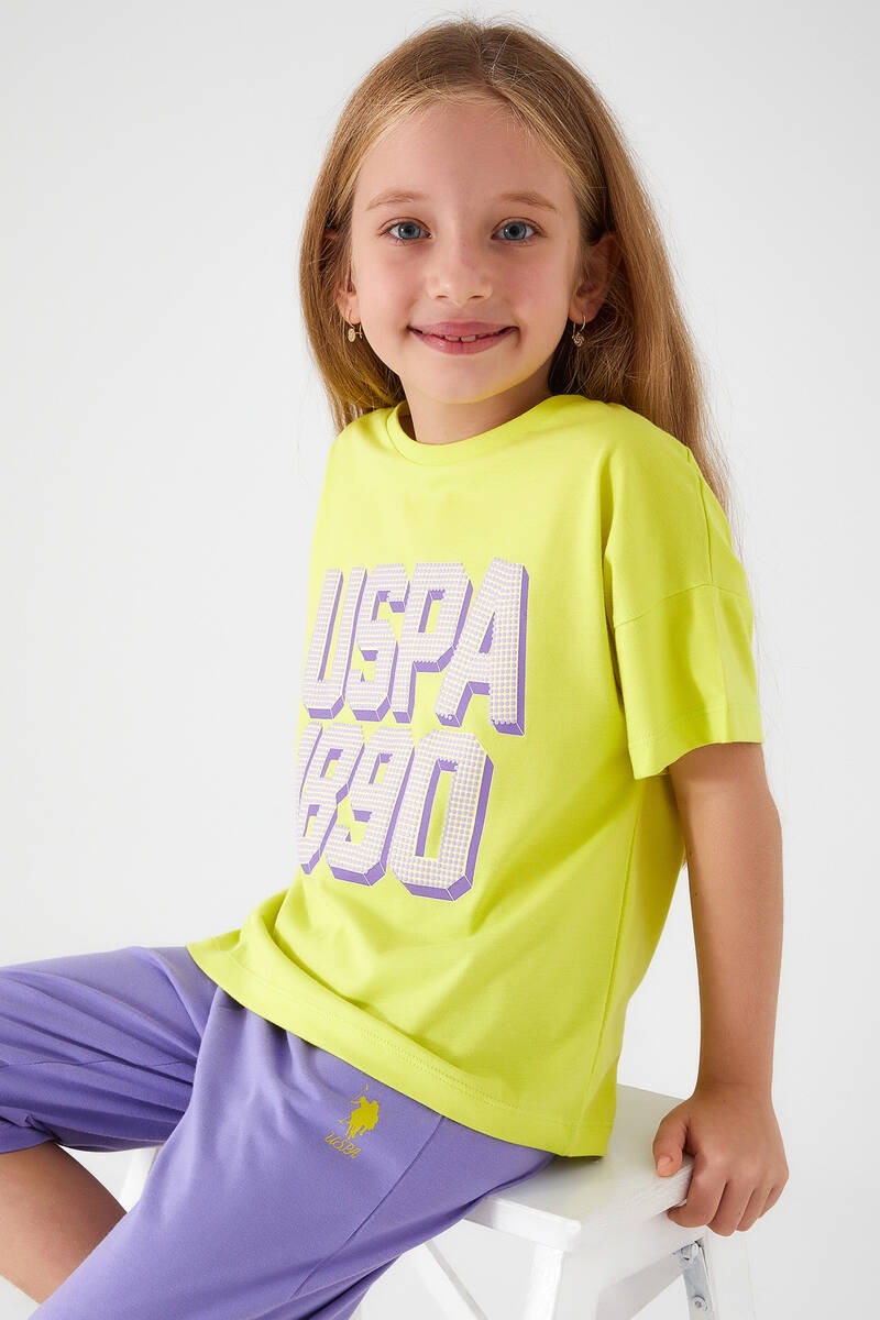 U.S. Polo Assn Point Detail Sarı Kız Çocuk Kapri Takım