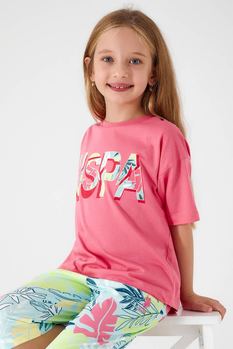 U.S. Polo Assn Sweet Pomegranate Flower Pembe Kız Çocuk Kapri Takım