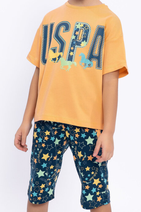 U.S. Polo Assn. Kız Çocuk Bisiklet Yaka Pigment Baskılı Yazlık Regular Fit Turuncu Kapri Takım US1048-C-V2 - 3