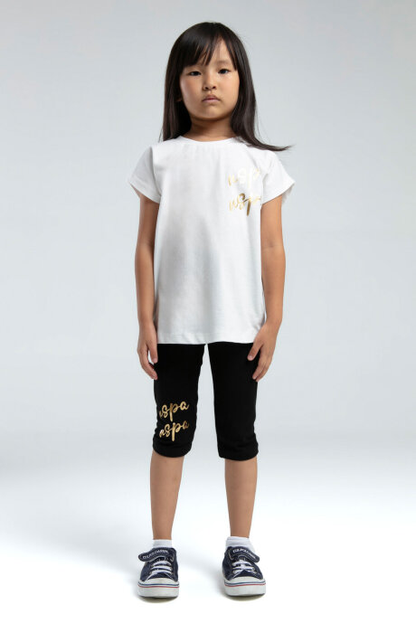 U.S. Polo Assn. Kız Çocuk Bisiklet Yaka Pigment Baskılı Yazlık Regular Fit Beyaz Tayt Takım US2081-C-V1