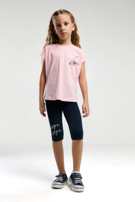 U.S. Polo Assn. Kız Çocuk Bisiklet Yaka Pigment Baskılı Yazlık Regular Fit Pembe Tayt Takım US2081-C-V2 - 3