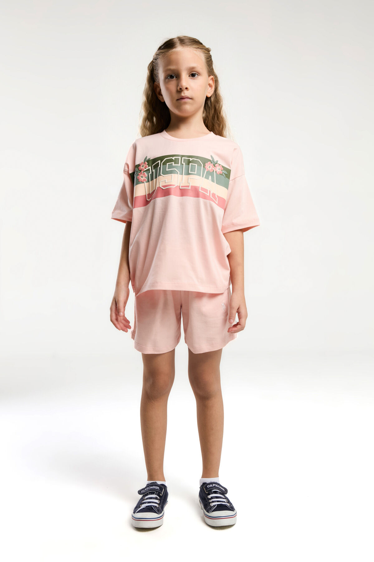 U.S. Polo Assn Kız Çocuk Pembe Şort Takım 