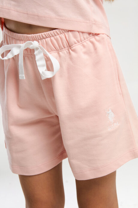 U.S. Polo Assn. Kız Çocuk Pamuklu Bisiklet Yaka Pigment Baskılı Yazlık Regular Fit Pembe Şort Takım US2071-C-V1 - 3