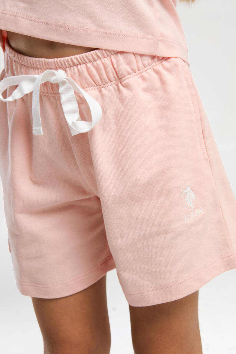 U.S. Polo Assn. Kız Çocuk Pamuklu Bisiklet Yaka Pigment Baskılı Yazlık Regular Fit Pembe Şort Takım US2071-C-V1 - 3