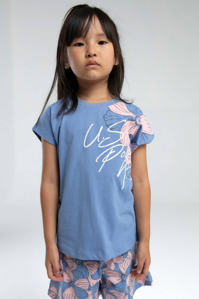 U.S. Polo Assn. Kız Çocuk Bisiklet Yaka Pigment Baskılı Yazlık Regular Fit Mavi Şort Takım US2079-C-V1 - 4