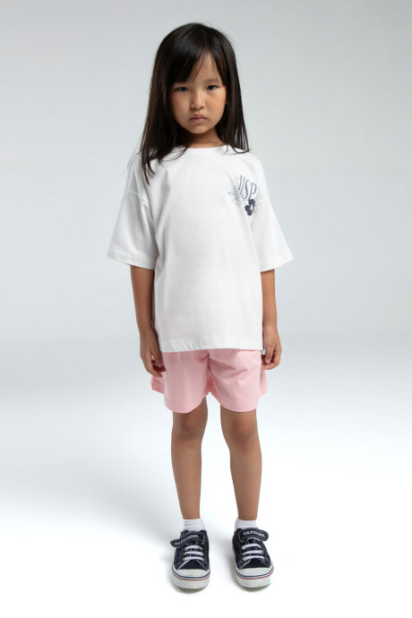 U.S. Polo Assn. Kız Çocuk Pamuklu Bisiklet Yaka Pigment Baskılı Yazlık Regular Fit Beyaz Şort Takım US2072-C-V2 (1)