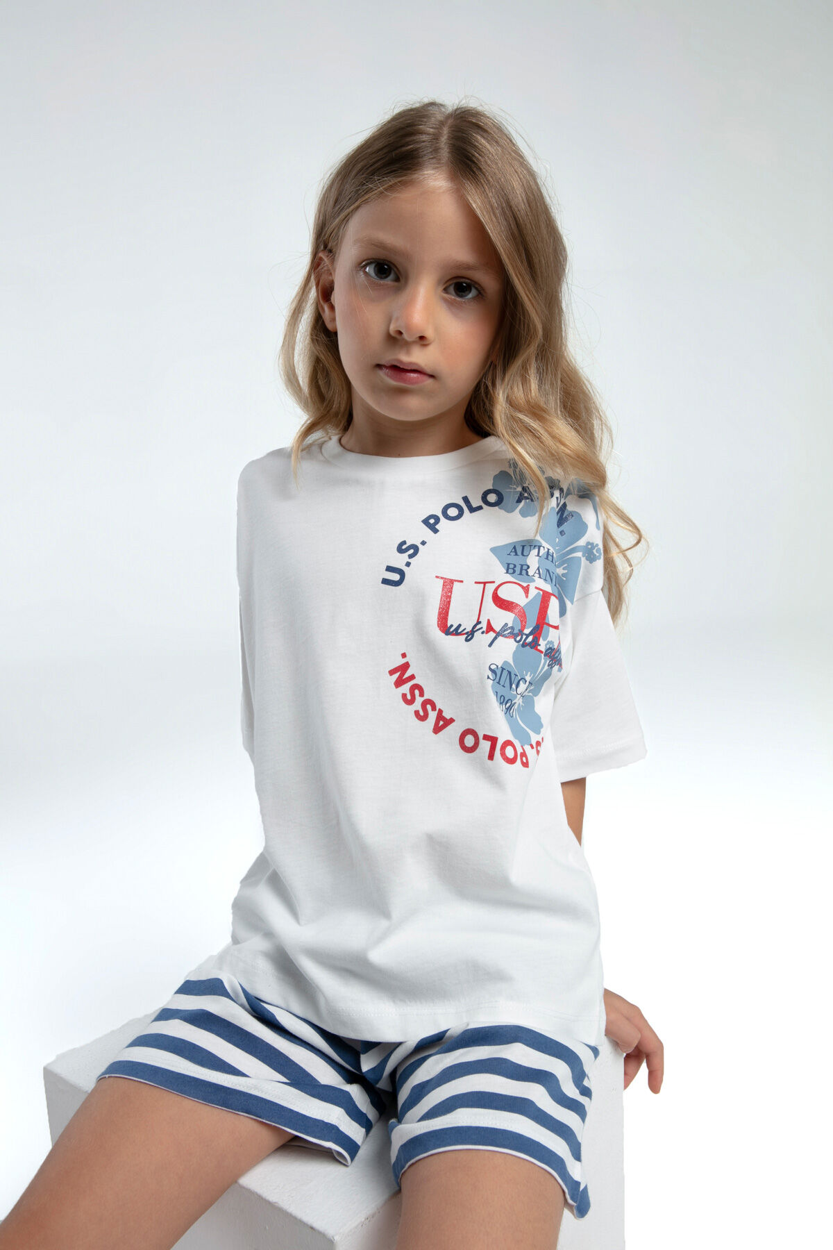 U.S. Polo Assn Kız Çocuk Beyaz Şort Takım 