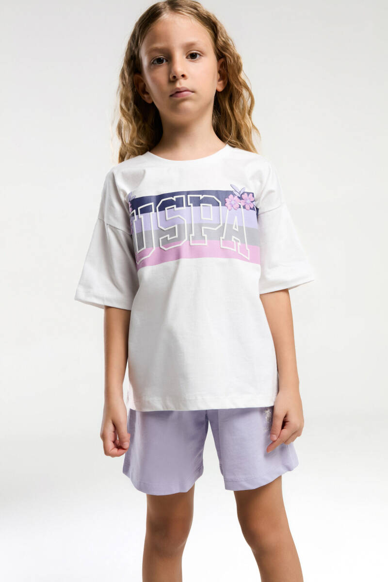 U.S. Polo Assn. Kız Çocuk Pamuklu Bisiklet Yaka Pigment Baskılı Yazlık Regular Fit Beyaz Şort Takım US2071-C-V2 - 3