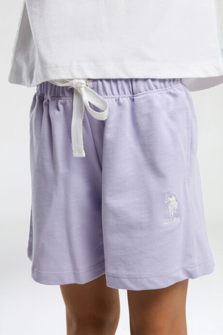 U.S. Polo Assn. Kız Çocuk Pamuklu Bisiklet Yaka Pigment Baskılı Yazlık Regular Fit Beyaz Şort Takım US2071-C-V2 - 4