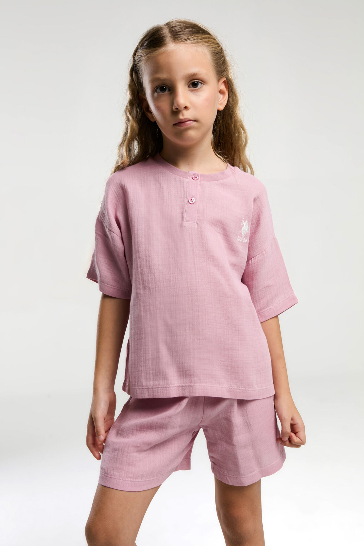 U.S. Polo Assn Kız Çocuk Pembe Şort Takım 