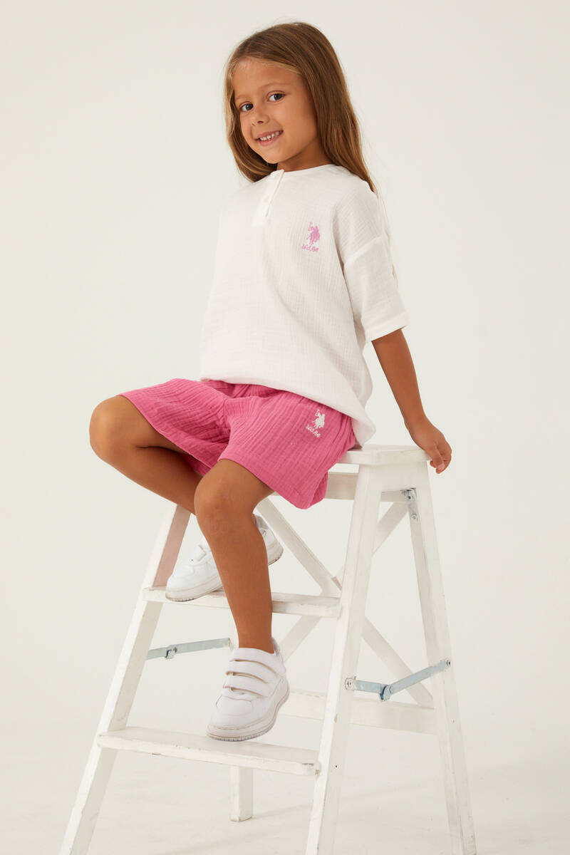 U.S. Polo Assn Tiny Line Detail Krem Kız Çocuk Şort Takım U.S. Polo Assn Tiny Line Detail Krem Kız Çocuk Şort Takım