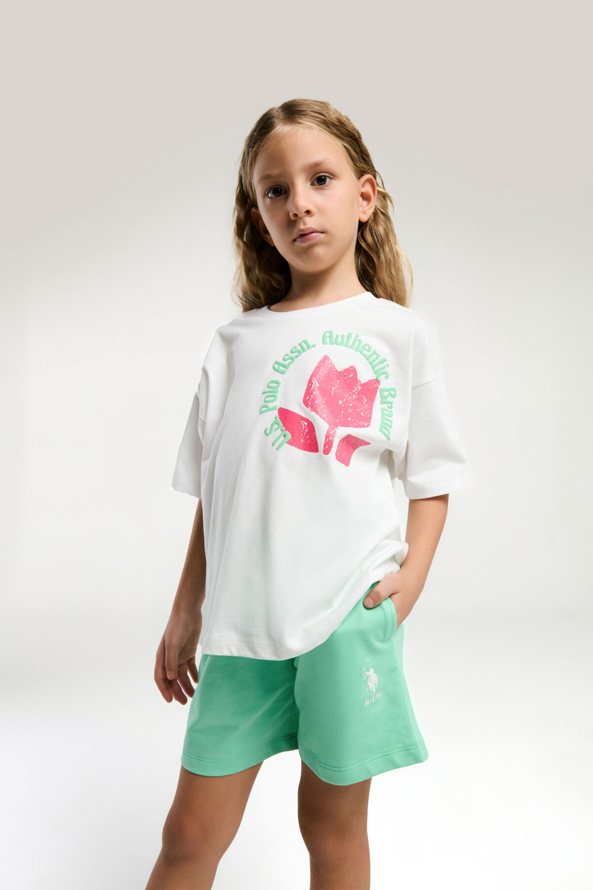 U.S. Polo Assn Kız Çocuk Krem Şort Takım 