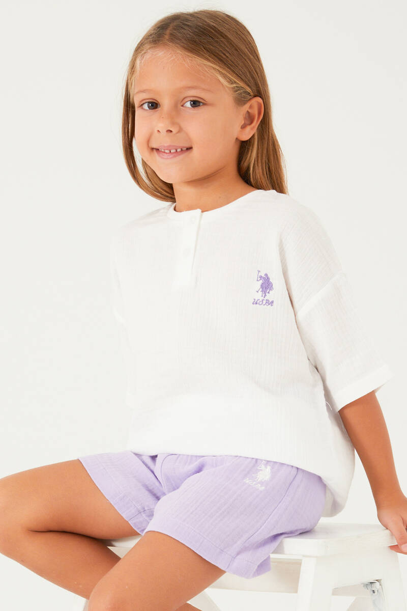 U.S. Polo Assn Tiny Line Detail Beyaz Kız Çocuk Şort Takım U.S. Polo Assn Tiny Line Detail Beyaz Kız Çocuk Şort Takım
