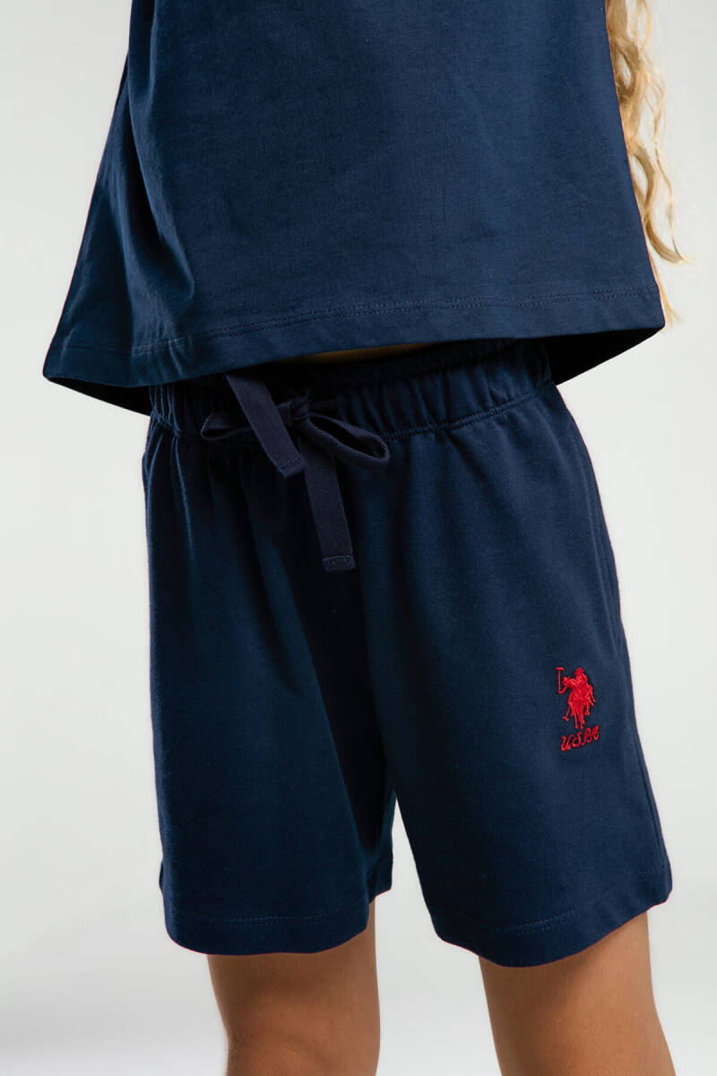 U.S. Polo Assn. Kız Çocuk Pamuklu Bisiklet Yaka Pigment Baskılı Yazlık Regular Fit Lacivert Şort Takım US2072-C-V1 - 3