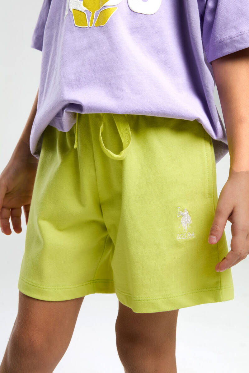 U.S. Polo Assn. Kız Çocuk Pamuklu Bisiklet Yaka Pigment Baskılı Yazlık Regular Fit Mor Şort Takım US2096-C-V2 - 4