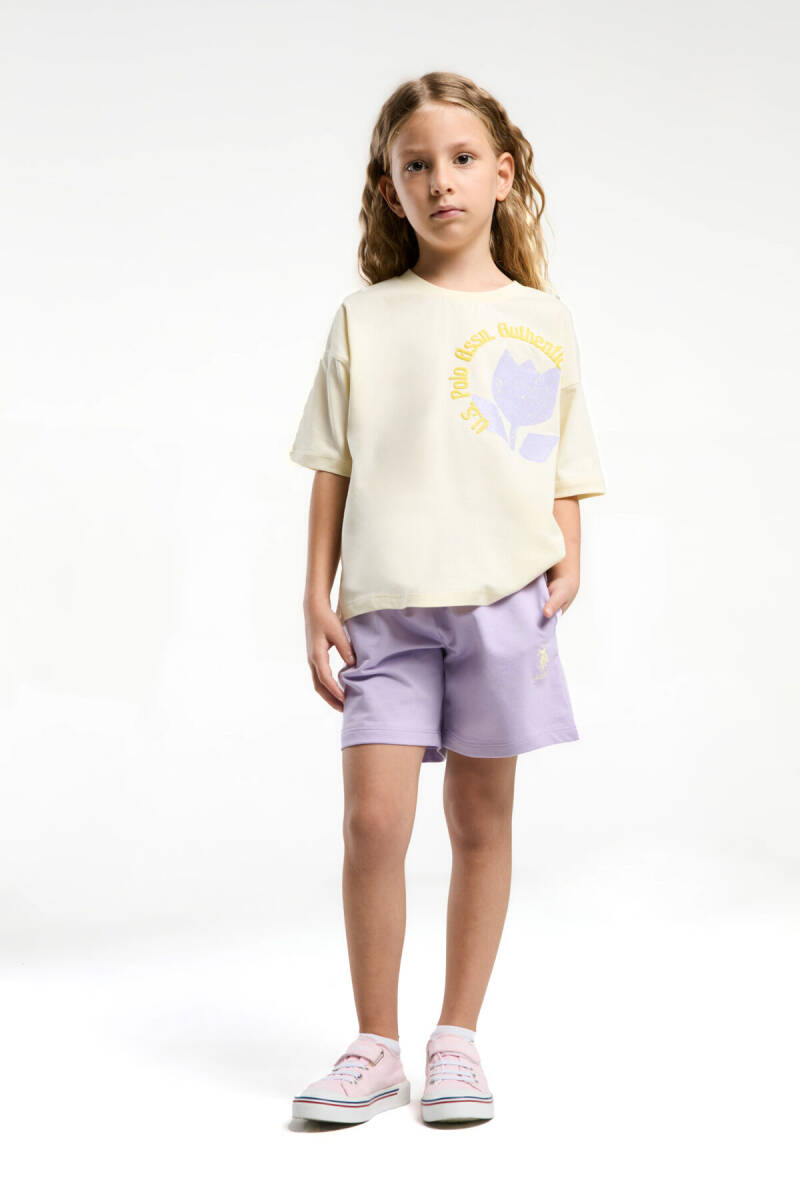 U.S. Polo Assn. Kız Çocuk Pamuklu Bisiklet Yaka Pigment Baskılı Yazlık Regular Fit Sarı Şort Takım US2094-C-V2 - 3