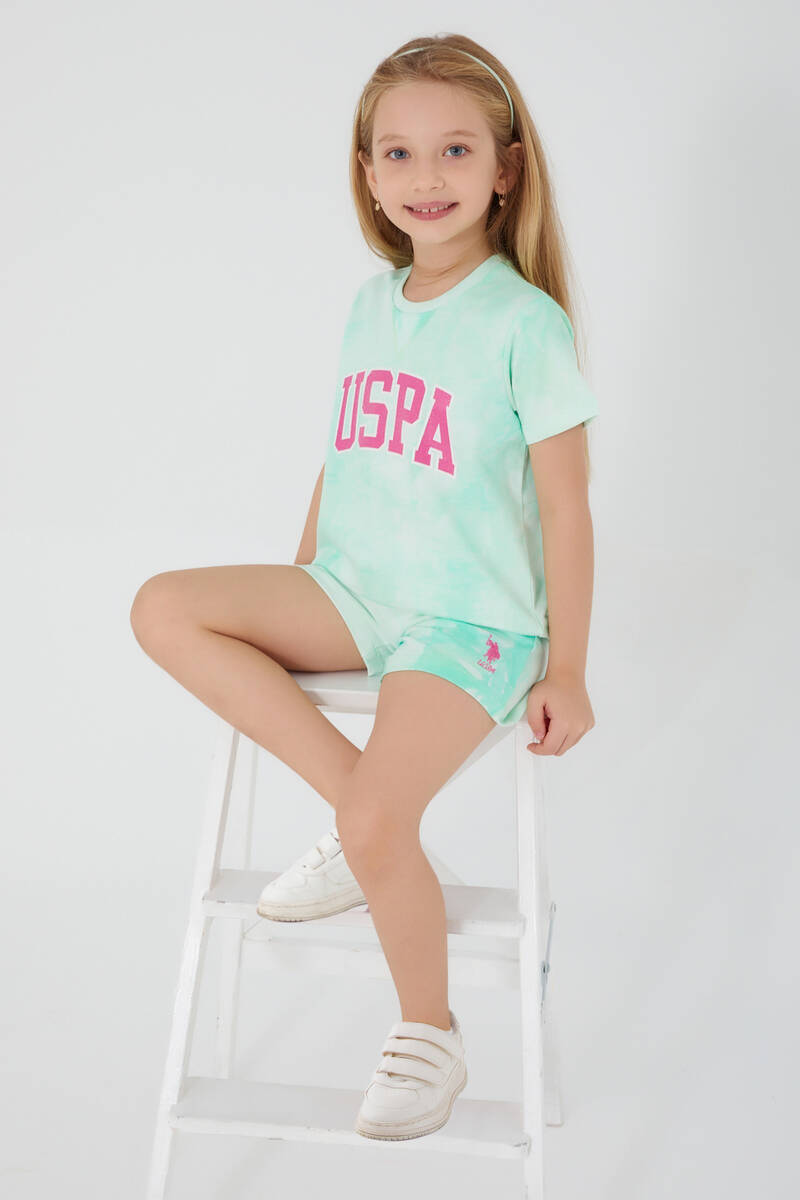 U.S. Polo Assn Pink Font Detail Açık Mavi Kız Çocuk Şort Takım U.S. Polo Assn Pink Font Detail Açık Mavi Kız Çocuk Şort Takım