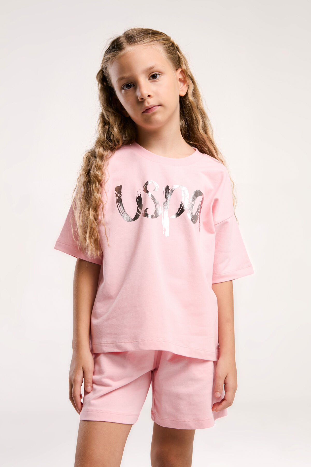 U.S. Polo Assn Kız Çocuk Pembe Şort Takım 