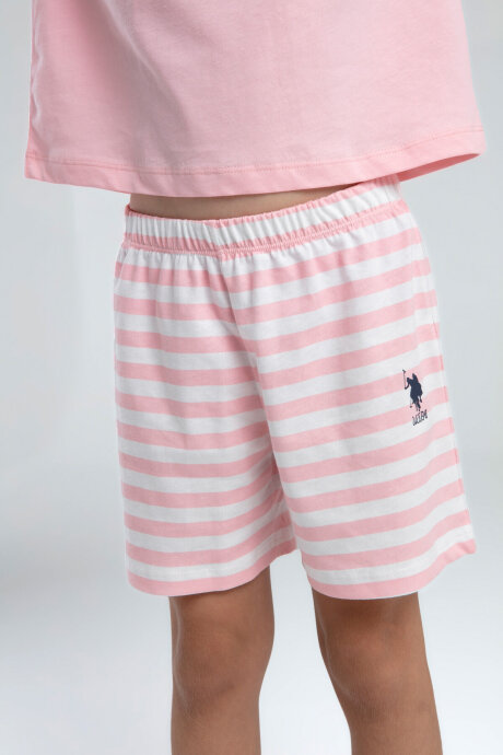 U.S. Polo Assn. Kız Çocuk Pamuklu Bisiklet Yaka Pigment Baskılı Yazlık Regular Fit Pembe Şort Takım US2073-C-V2 - 3