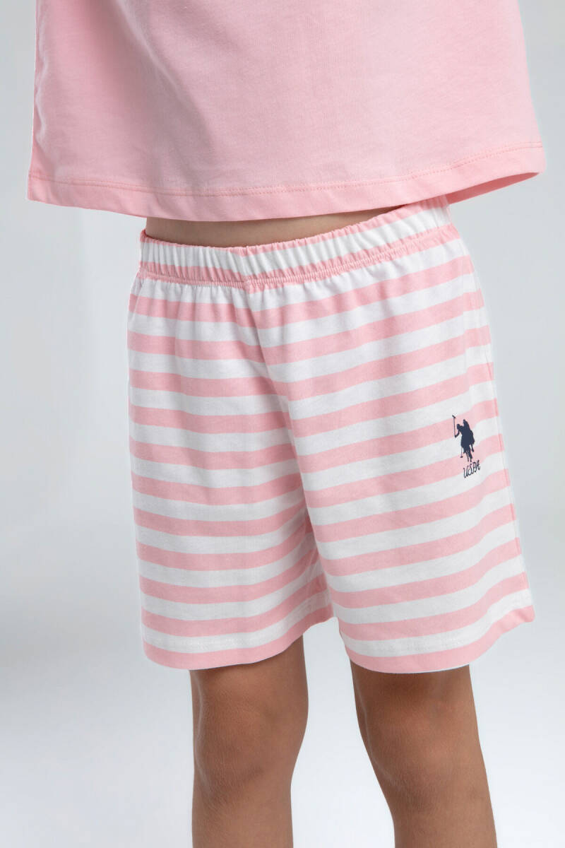 U.S. Polo Assn. Kız Çocuk Pamuklu Bisiklet Yaka Pigment Baskılı Yazlık Regular Fit Pembe Şort Takım US2073-C-V2 - 3