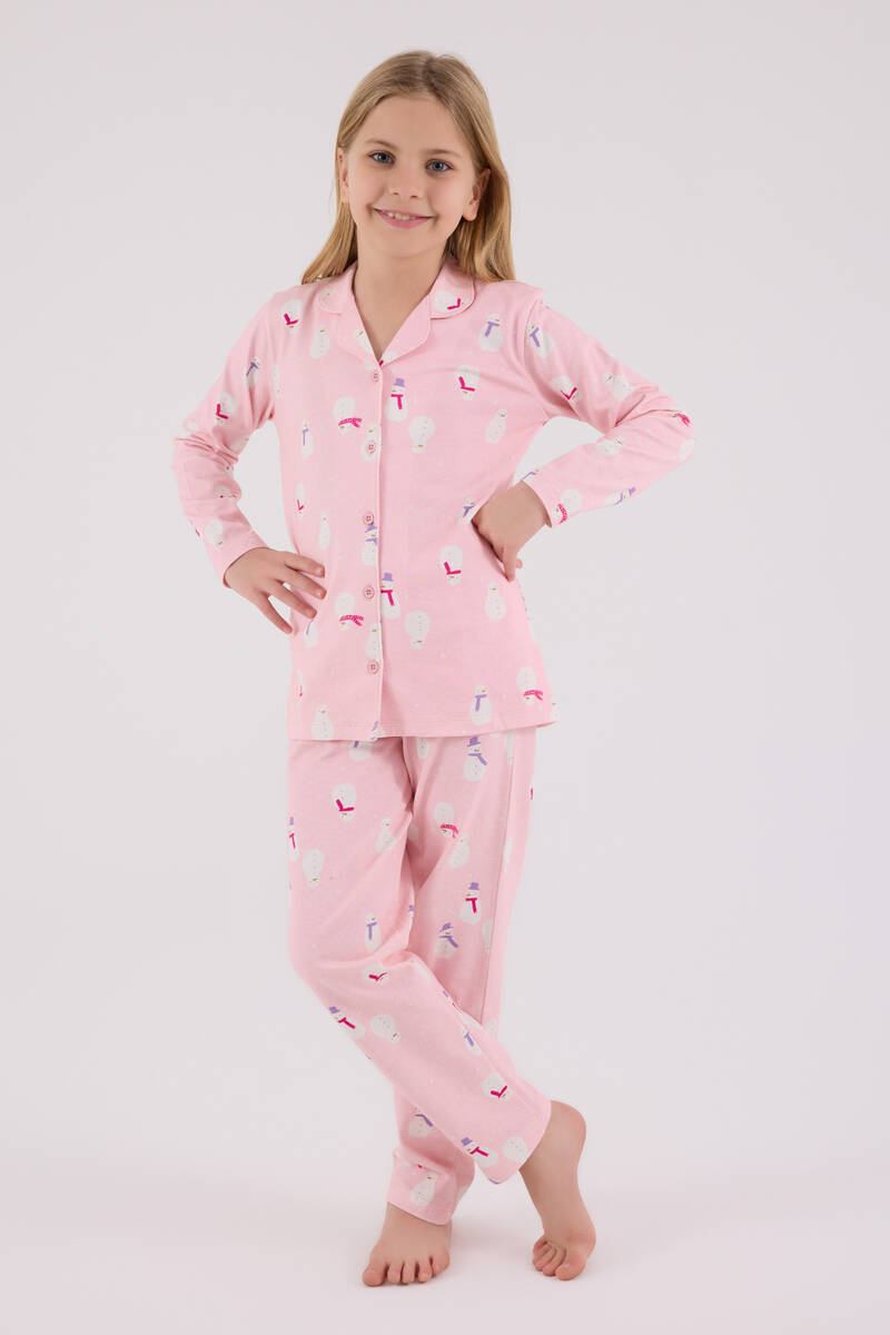 Rolypoly Kız Çocuk Pembe Gömlek Pijama Takımı