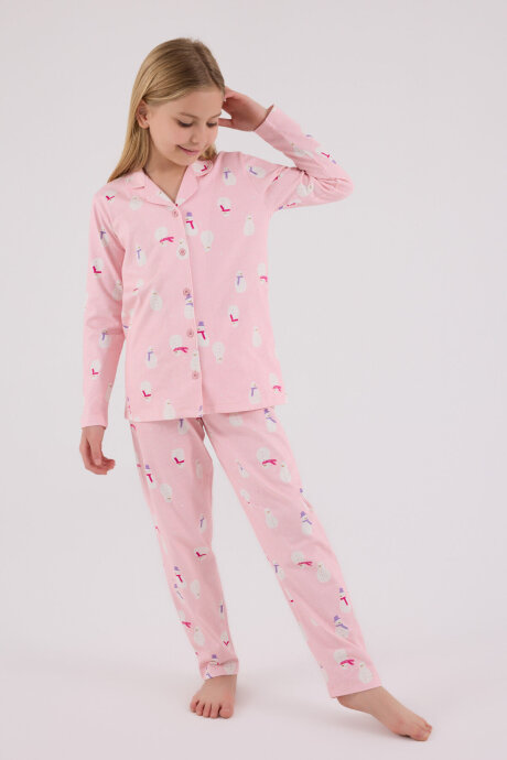 Rolypoly Kız Çocuk Pamuklu Kışlık Regular Fit Pembe Pijama Takımı RP3713-C-V2 - 3