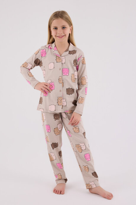 Rolypoly Kız Çocuk Pamuklu Kışlık Regular Fit Krem Pijama Takımı RP3706-C-V1