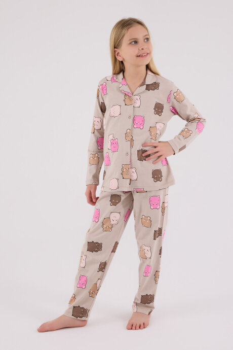 Rolypoly Kız Çocuk Pamuklu Kışlık Regular Fit Krem Pijama Takımı RP3706-C-V1 - 3