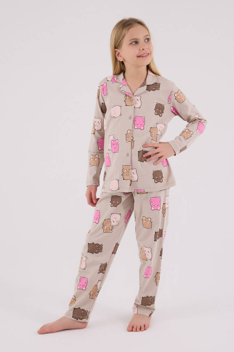 Rolypoly Kız Çocuk Pamuklu Kışlık Regular Fit Krem Pijama Takımı RP3706-C-V1 - 3