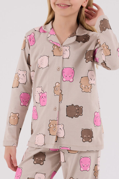 Rolypoly Kız Çocuk Pamuklu Kışlık Regular Fit Krem Pijama Takımı RP3706-C-V1 - 4