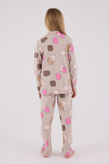 Rolypoly Kız Çocuk Pamuklu Kışlık Regular Fit Krem Pijama Takımı RP3706-C-V1 - 5