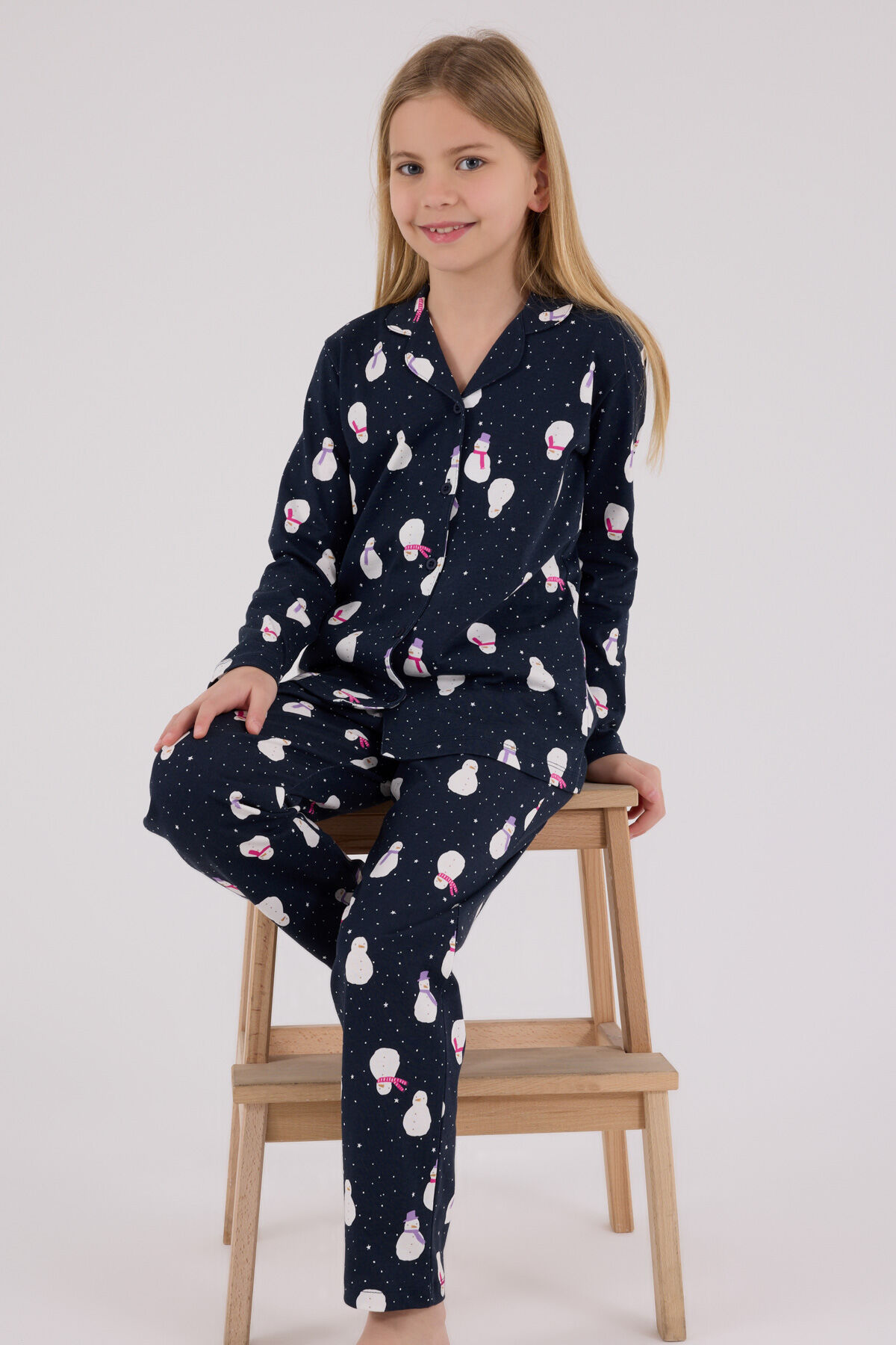 Rolypoly Kız Çocuk Lacivert Gömlek Pijama Takımı