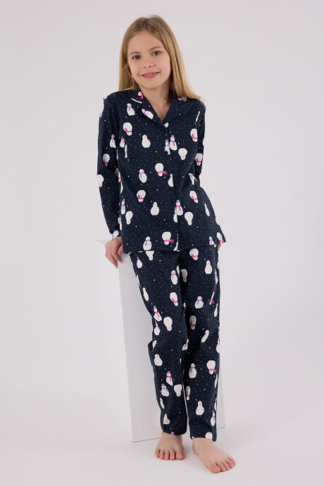 Rolypoly Kız Çocuk Pamuklu Kışlık Regular Fit Lacivert Pijama Takımı RP3713-C-V1 - 3