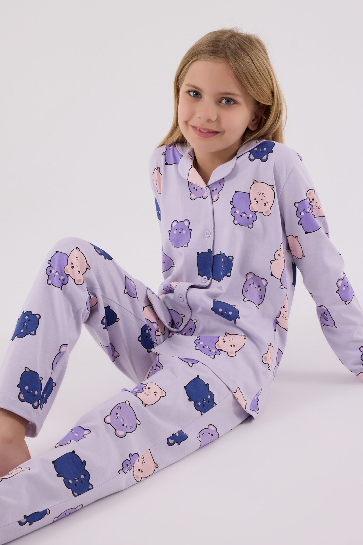 Rolypoly Kız Çocuk Mor Gömlek Pijama Takımı
