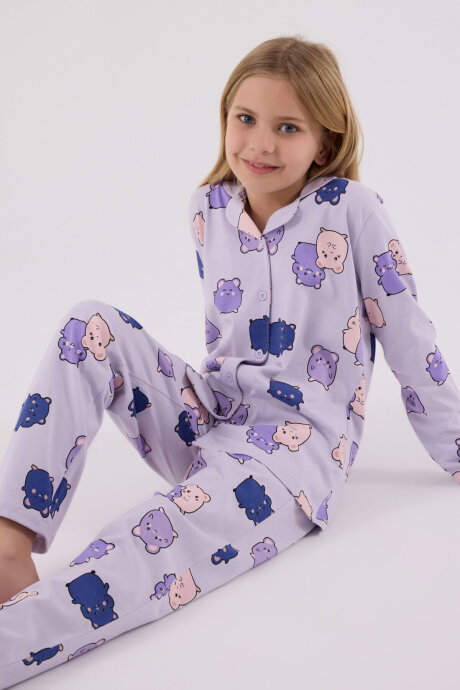 Rolypoly Kız Çocuk Pamuklu Kışlık Regular Fit Mor Pijama Takımı RP3706-C-V2