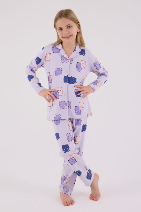 Rolypoly Kız Çocuk Pamuklu Kışlık Regular Fit Mor Pijama Takımı RP3706-C-V2 (1)