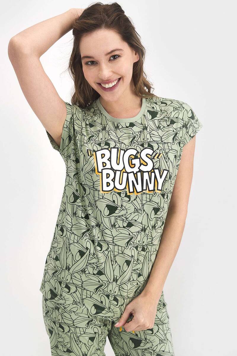 Looney Tunes - Looney Tunes Lisanslı Bugs Bunny Su Yeşili Kadın Kısa Kol Pijama Takımı