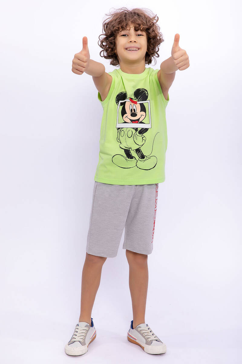 Mickey Mouse - Mickey Mouse Lisanslı Lime Erkek Çocuk Kolsuz Bermuda Takım