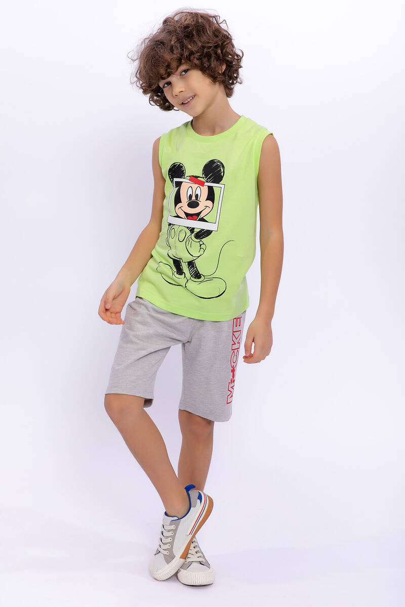 Mickey Mouse - Mickey Mouse Lisanslı Lime Erkek Çocuk Kolsuz Bermuda Takım (1)