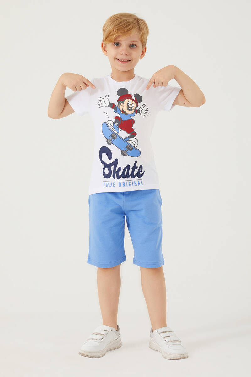 Mickey Mouse Skate Beyaz Erkek Çocuk Bermuda Takım