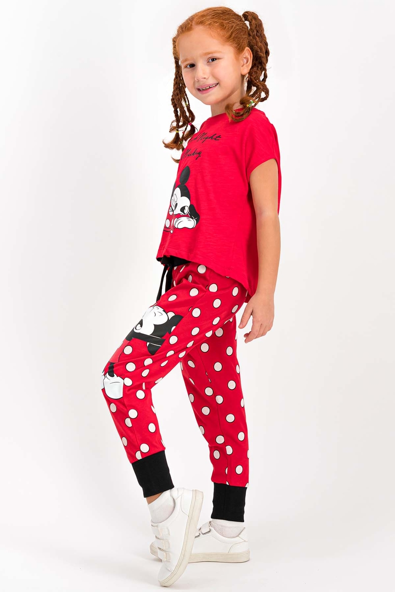 Mickey Mouse - Mickey Mouse Lisanslı Kırmızı Kısa Kollu Kız Çocuk Pijama Takımı (1)
