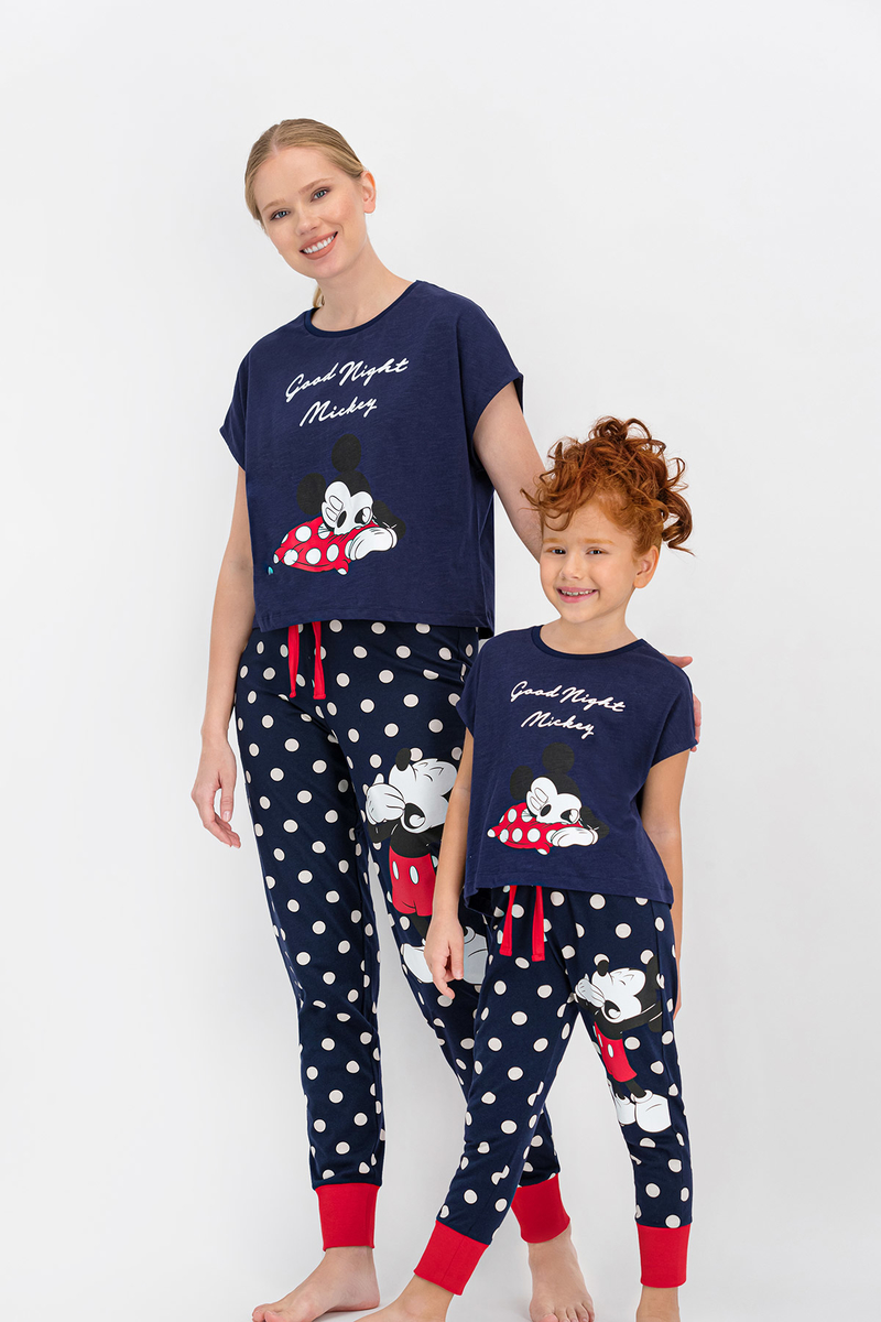 Mickey Mouse - Mickey Mouse Lisanslı Lacivert Kısa Kollu Kız Çocuk Pijama Takımı (1)