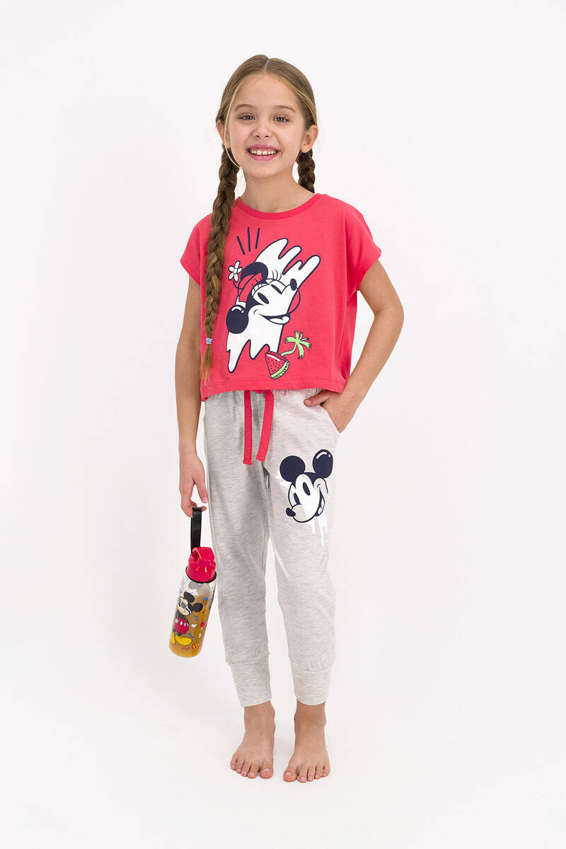 Mickey Mouse - Mickey&Friends Lisanslı Lisanslı Nar Çiçeği Kız Çocuk Kısa Kollu Pijama Takımı