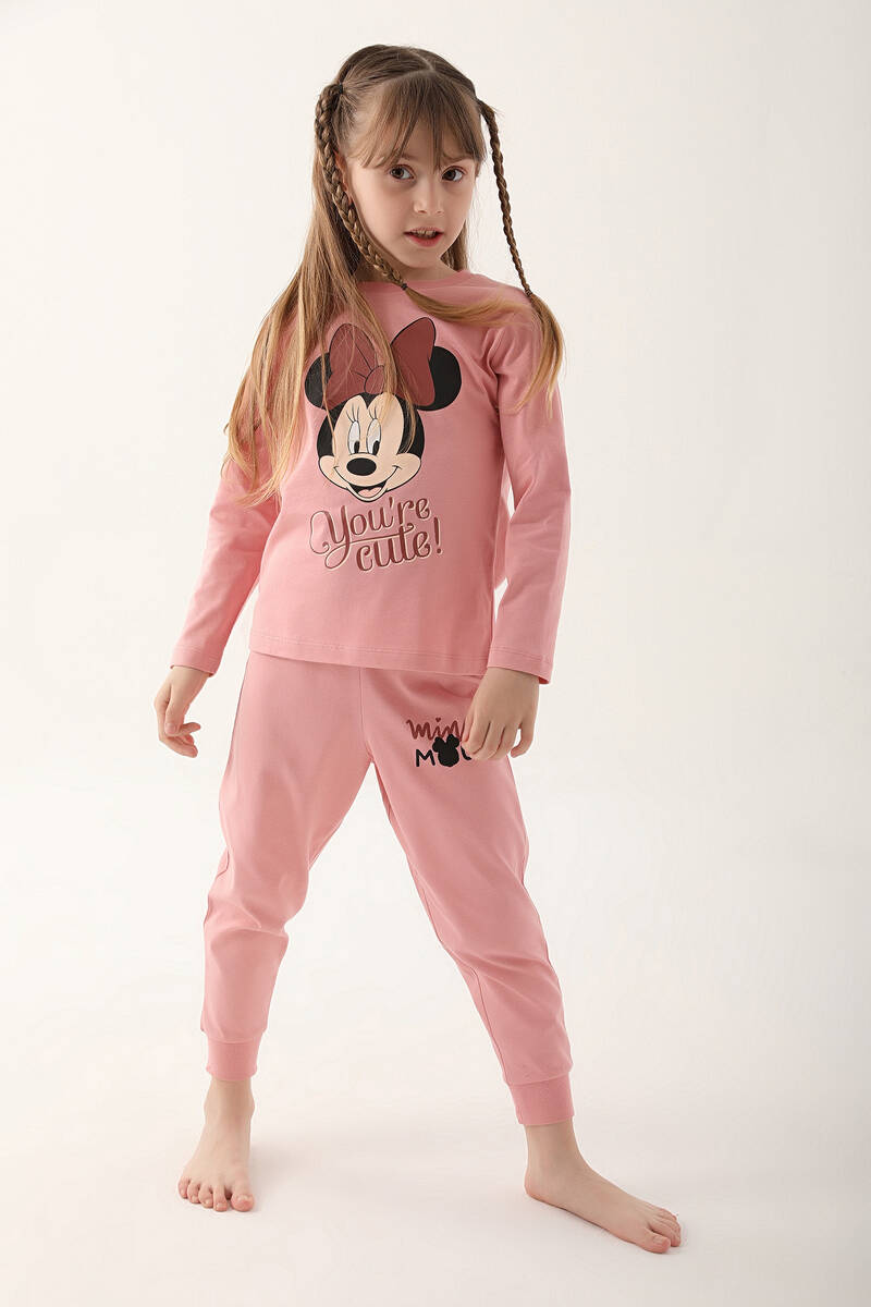 Minnie Mouse Retro Pembe Kız Çocuk Uzun Kol Pijama Takım