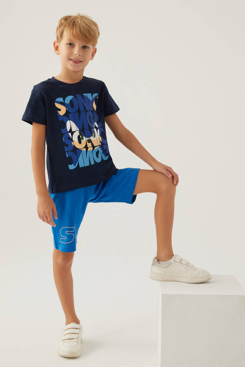 Sonic Comics Erkek Çocuk Pamuklu Yazlık Regular Fit Lacivert Bermuda Takım L1696-C-V1 - 2